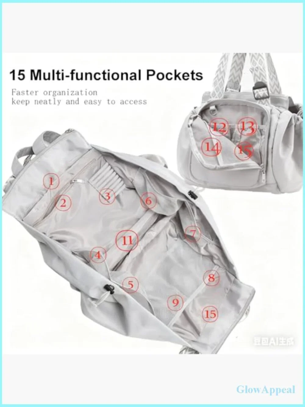 Large Capacity Tote Backpack with 15 Pockets - Lightweight Nylon Travel Bag